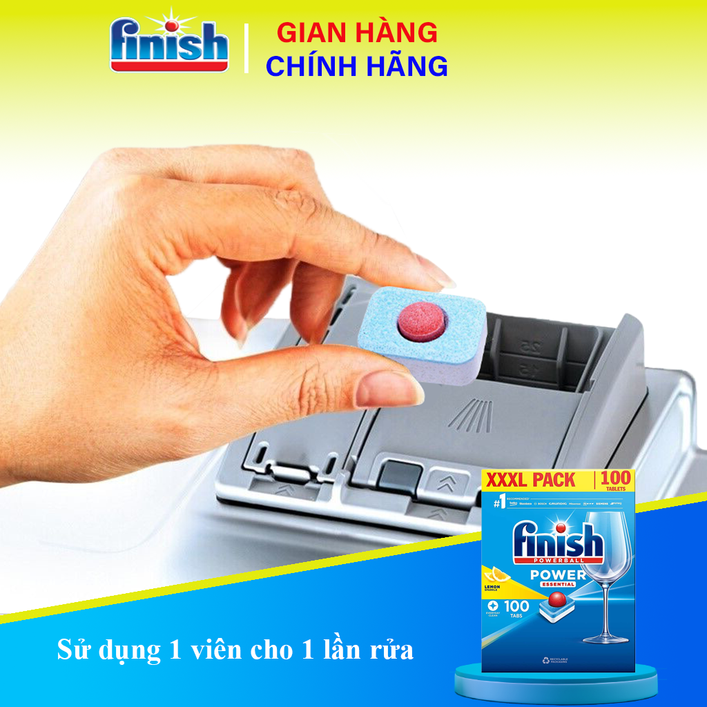Viên Rửa Bát Finish Power Essential Hộp 100 Viên Chính Hãng Viên Rửa Chén 6 Chức Năng Rửa Sạch Hiệu Quả Hương Chanh