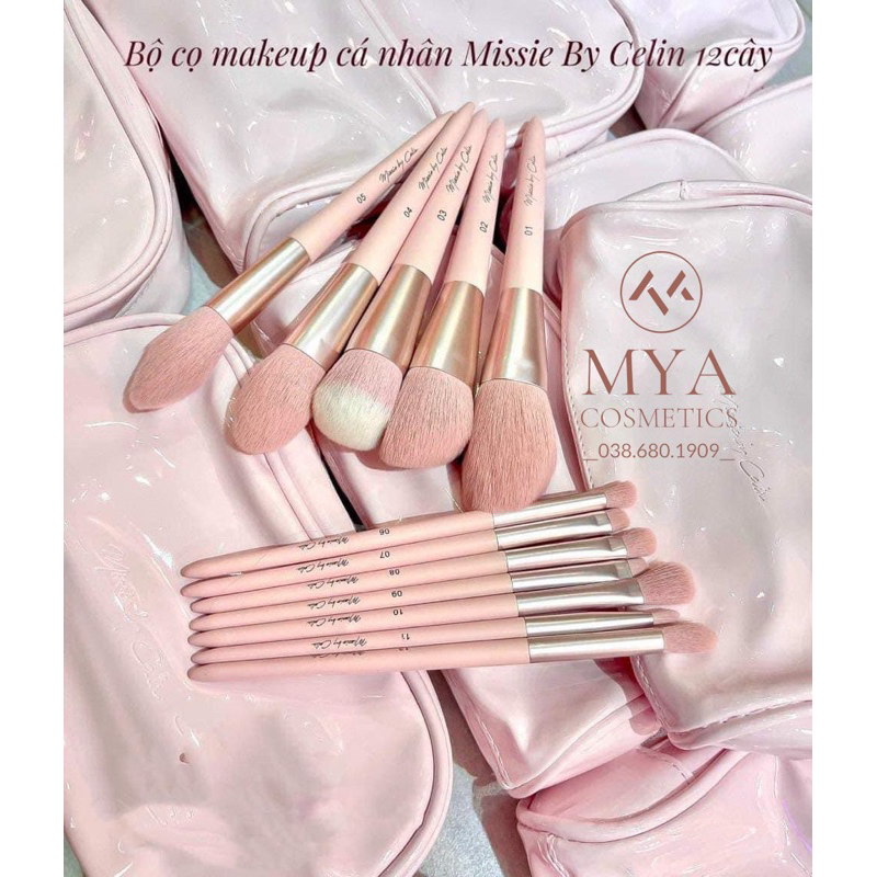 Bộ Cọ Cá Nhân Missie By Celin 12 Cây Hồng Siêu Mịn Đẹp (Kèm bao đựng cọ)