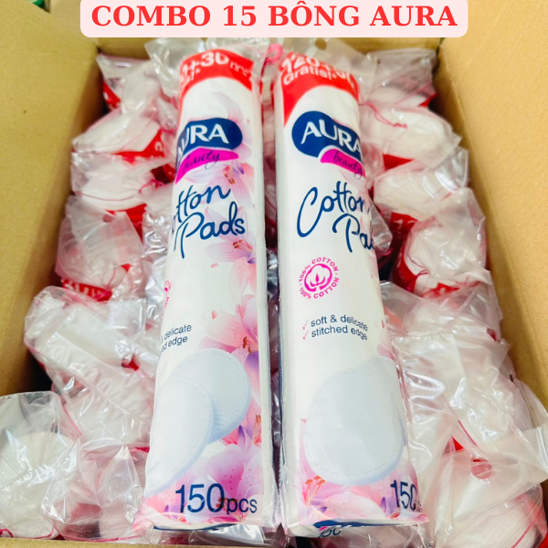 [Tặng mặt nạ] Combo 15 gói bông tẩy trang Aura Beauty 120+30 miếng (15 * 150 miếng)