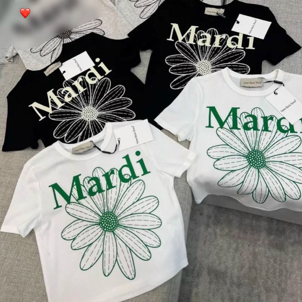 Áo Croptop Ôm Body Nữ In Chữ MARDI Cổ Tròn Tay Ngắn, Áo Thun Croptop Kiểu Phối Tay Sexy In Họa Tiết HOA XANH HP94839