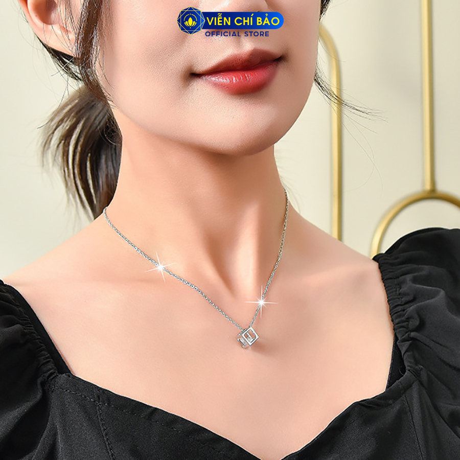Dây chuyền nữ Khối lập phương đá nhiều màu bạc 925 thời trang phụ kiện trang sức nữ Viễn Chí Bảo D400717