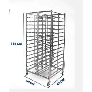 Xe đẩy khay cơm inox đôi 30 ngăn - khay 40 x 60cm