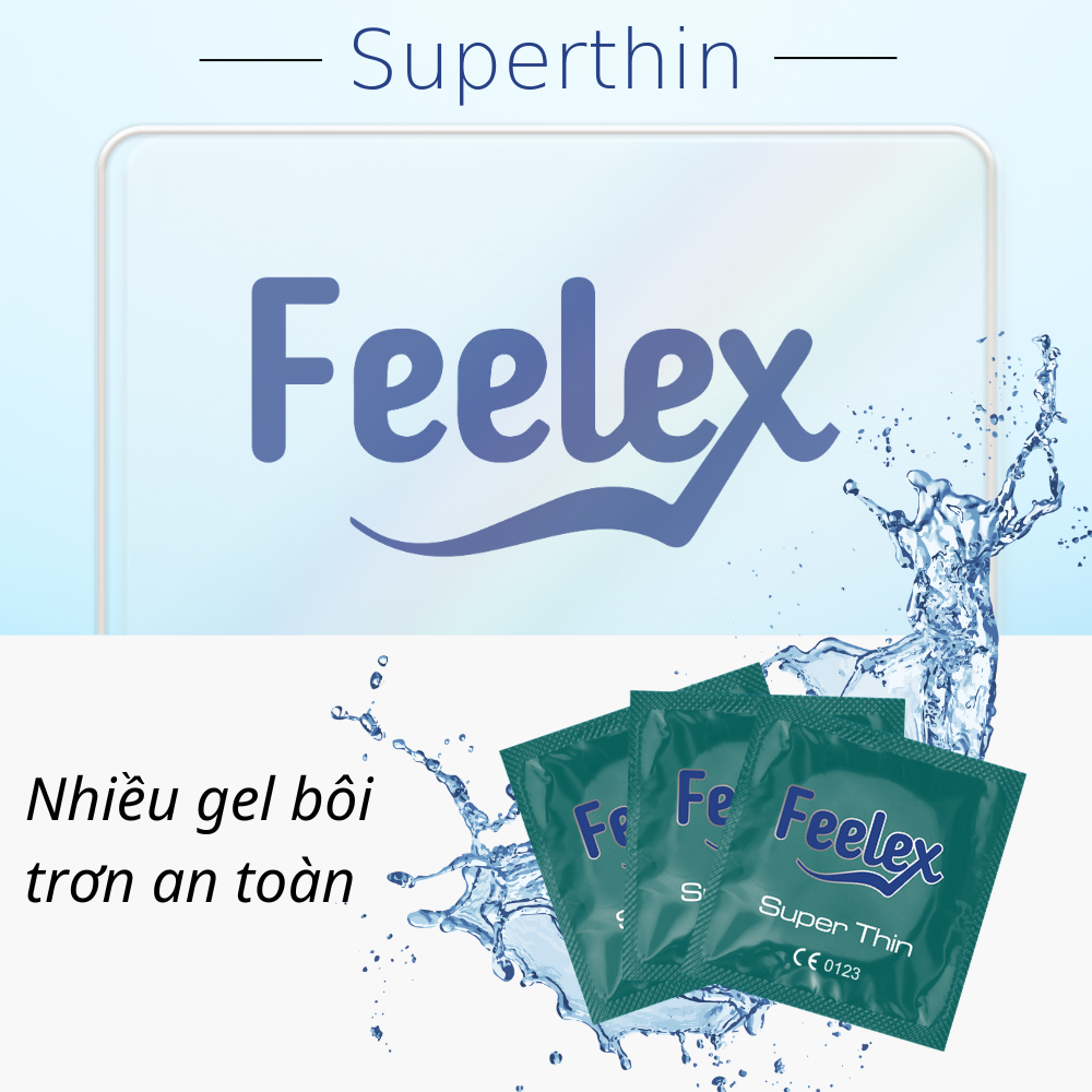 Bao cao su Feelex superthin mỏng, nhiều gel, hương dâu hộp 30c