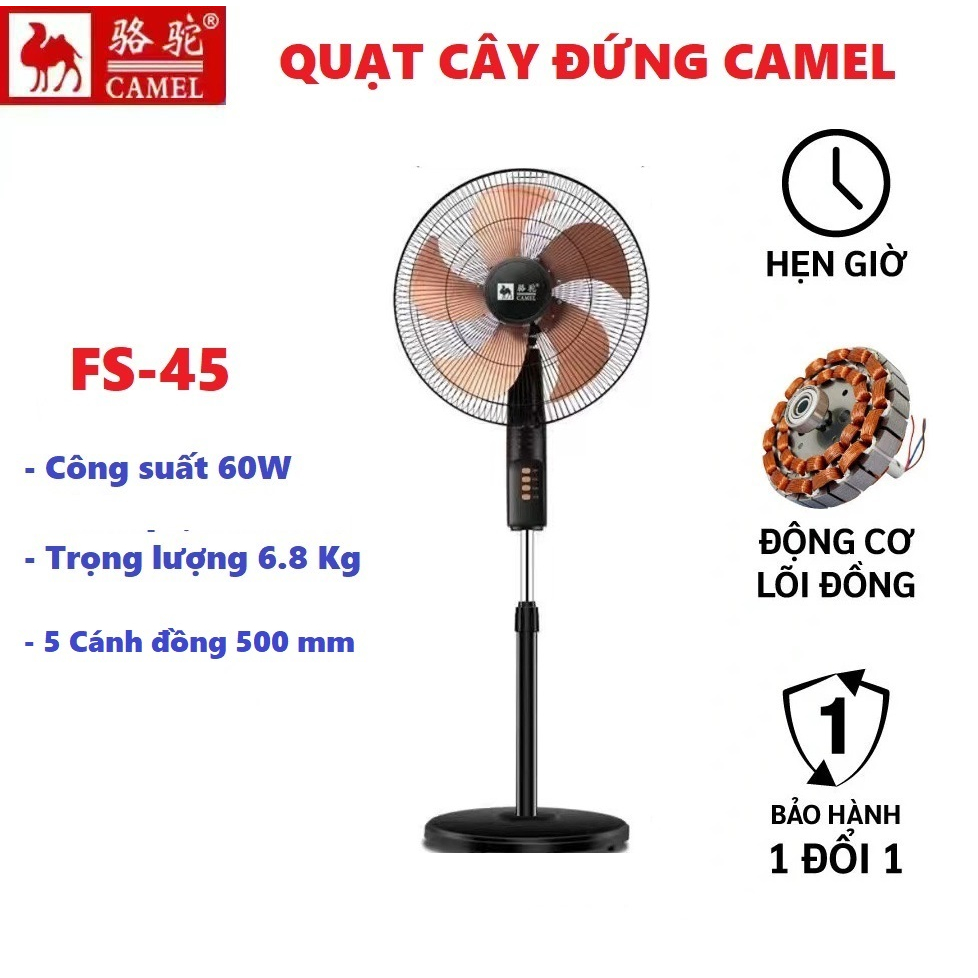 Quạt Cây Đứng Camel 5 Cánh FS-45/ FS-40 Mô Tơ Đồng  Bảo Hành 12 Tháng