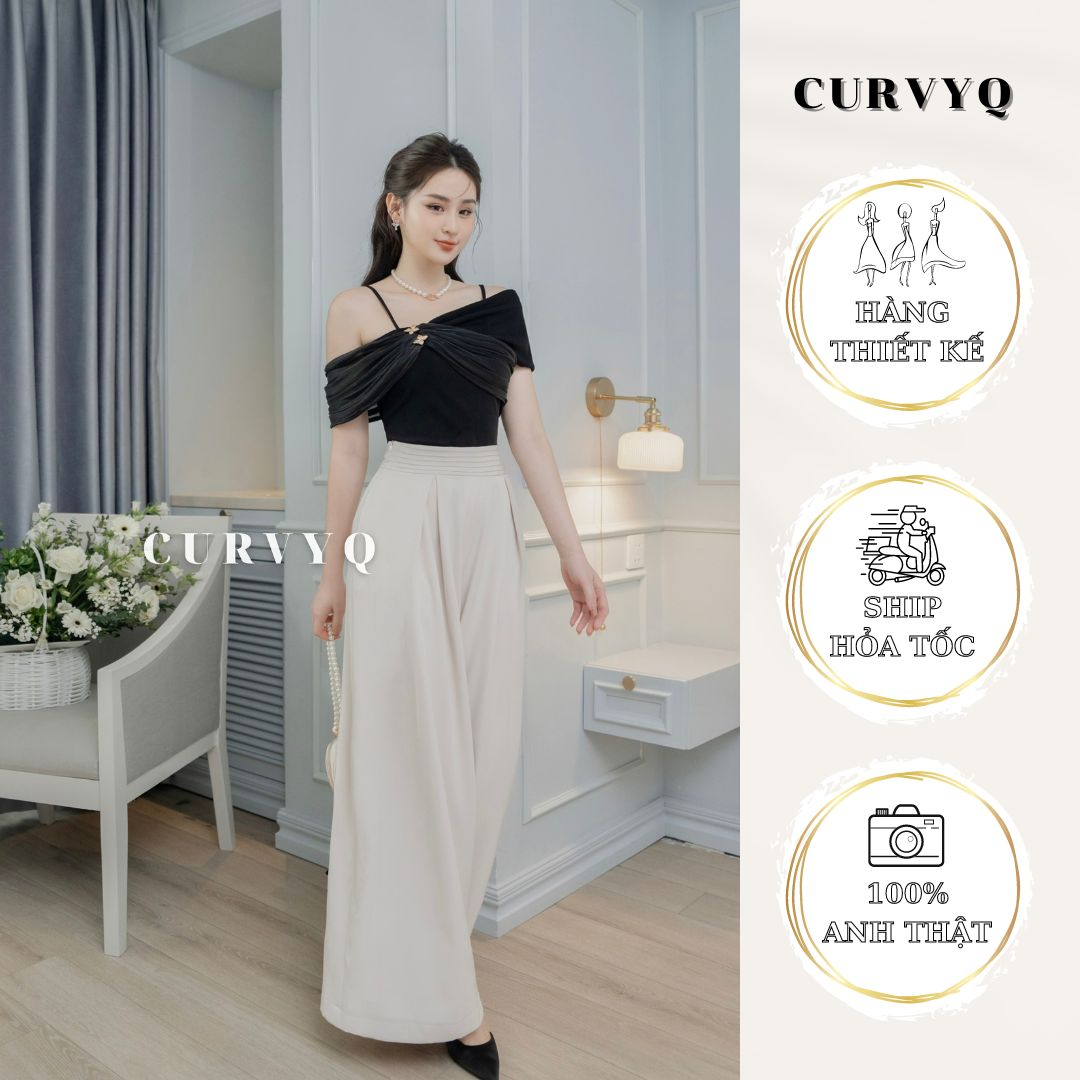 Quần Dài Nữ Xếp Ly Ồng Rộng Cạp Cao Thời Trang Thiết Kế CurvyQ