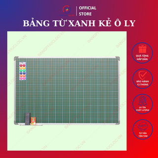 Bảng từ xanh viết phấn kẻ ô ly tiểu học - Tặng phấn viết, bông lau, nam châm chuyên dụng - Bảng luyện viết chữ đẹp