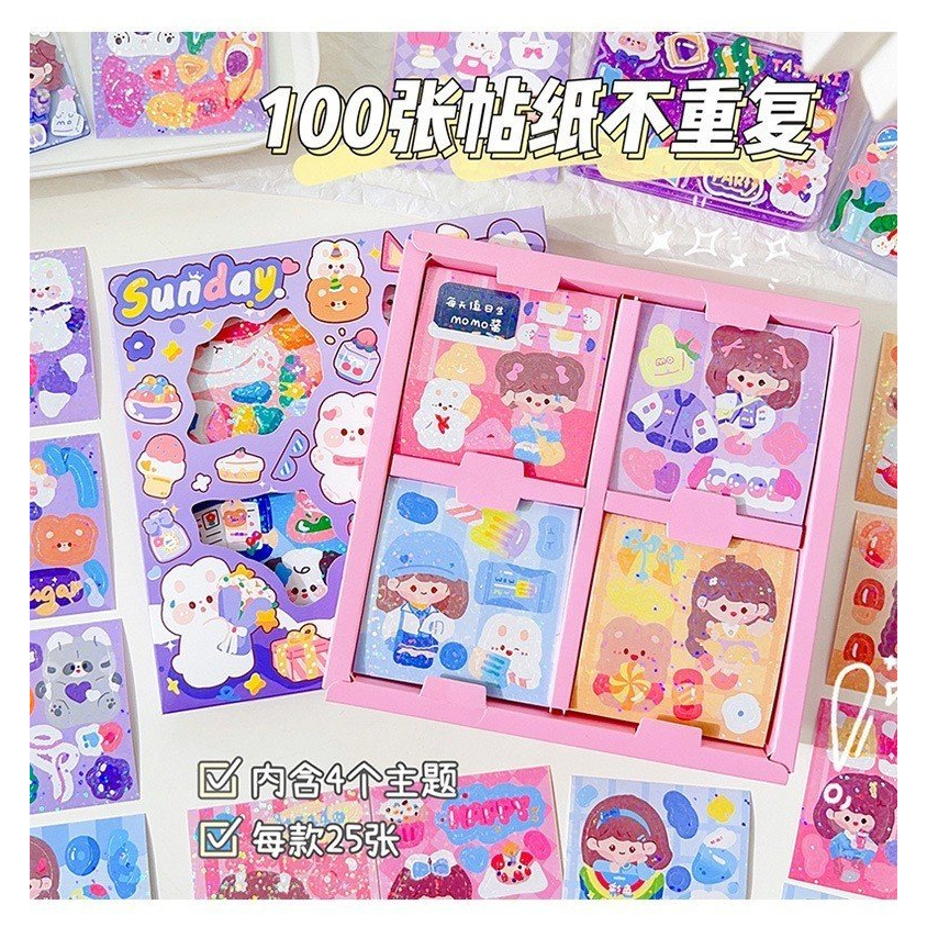 Hộp 100 tấm sticker lấp lánh