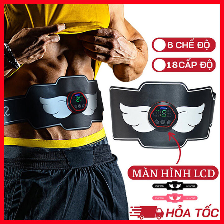 Đai mát xa tập cơ bụng xung điện hỗ trợ giảm cân đánh tan mỡ bụng, máy massage bụng 6 chế độ 18 cường độ