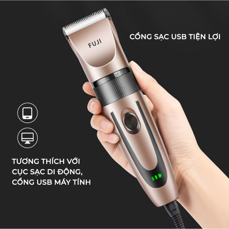 Tông tăng đơ máy cắt hớt tóc cầm tay pin sạc không dây Fuji công nghệ nhật bản, kèm 9 phụ kiện dùng cho cá nhân gia đình