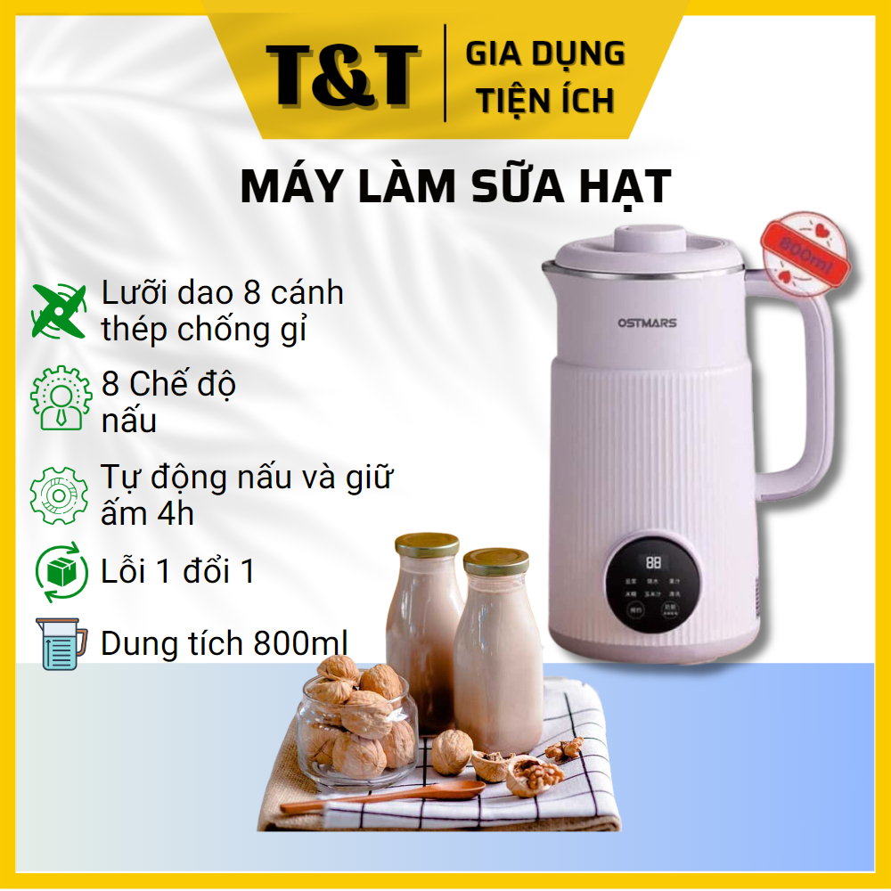 Máy Làm Sữa Hạt, Xay Sinh Tố, Nấu Sữa Đậu Nành, Nấu Cháo Cho Bé Tự Động Ostmar 800Ml Đa Năng_Tutustore