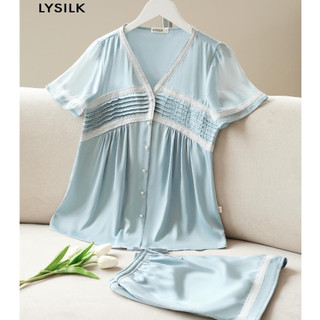 Bộ đồ ngủ nữ pyjama Lụa ngắn tay cao cấp thiết kế LYSILK - BN325 - Áo ngắn tay mùa hè quần ngắn