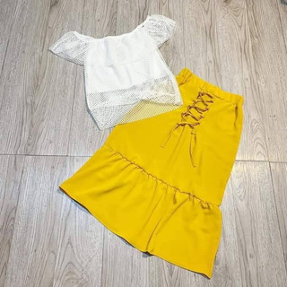 sét áo lưới kèm chân váy vàng