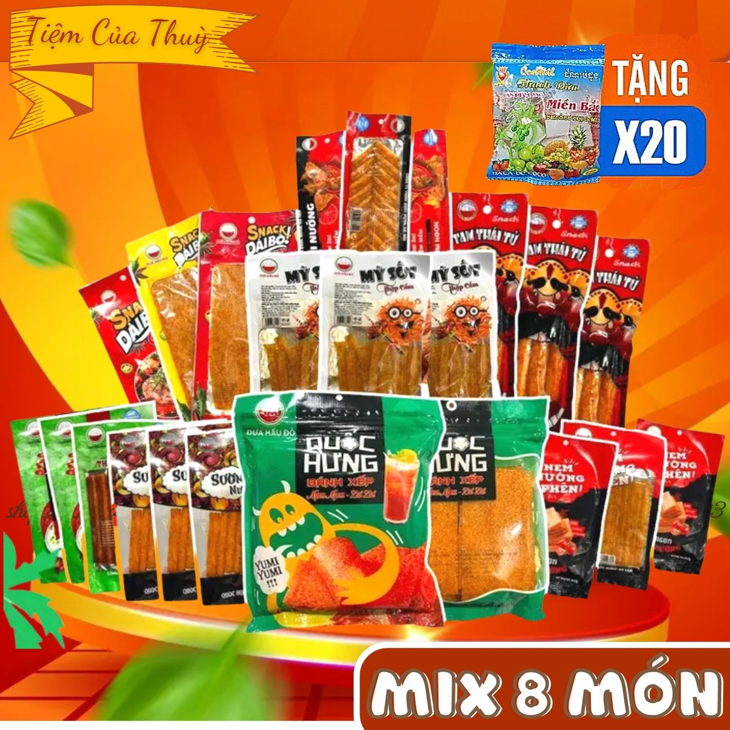COMBO MIX 8 Loại 23 Gói Snack Cay Cay TẶNG 20 Gói Thạch Dừa, đồ ăn vặt, Bà Tuyết Diamond