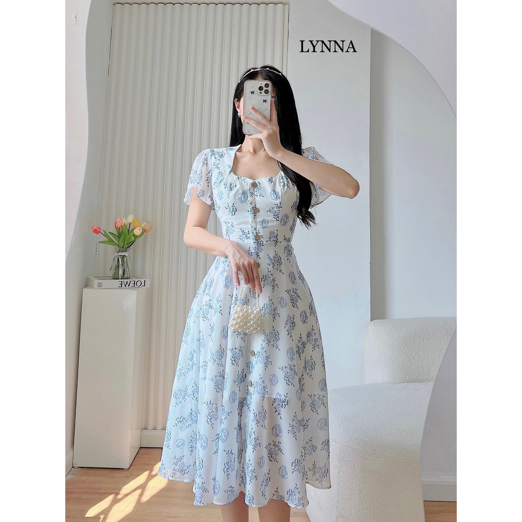 D185 VÁY TRẮNG HOA XANH