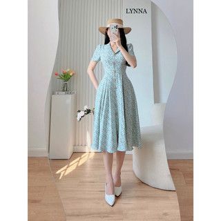 D186 VÁY CỔ VE HOA XANH NGỌC