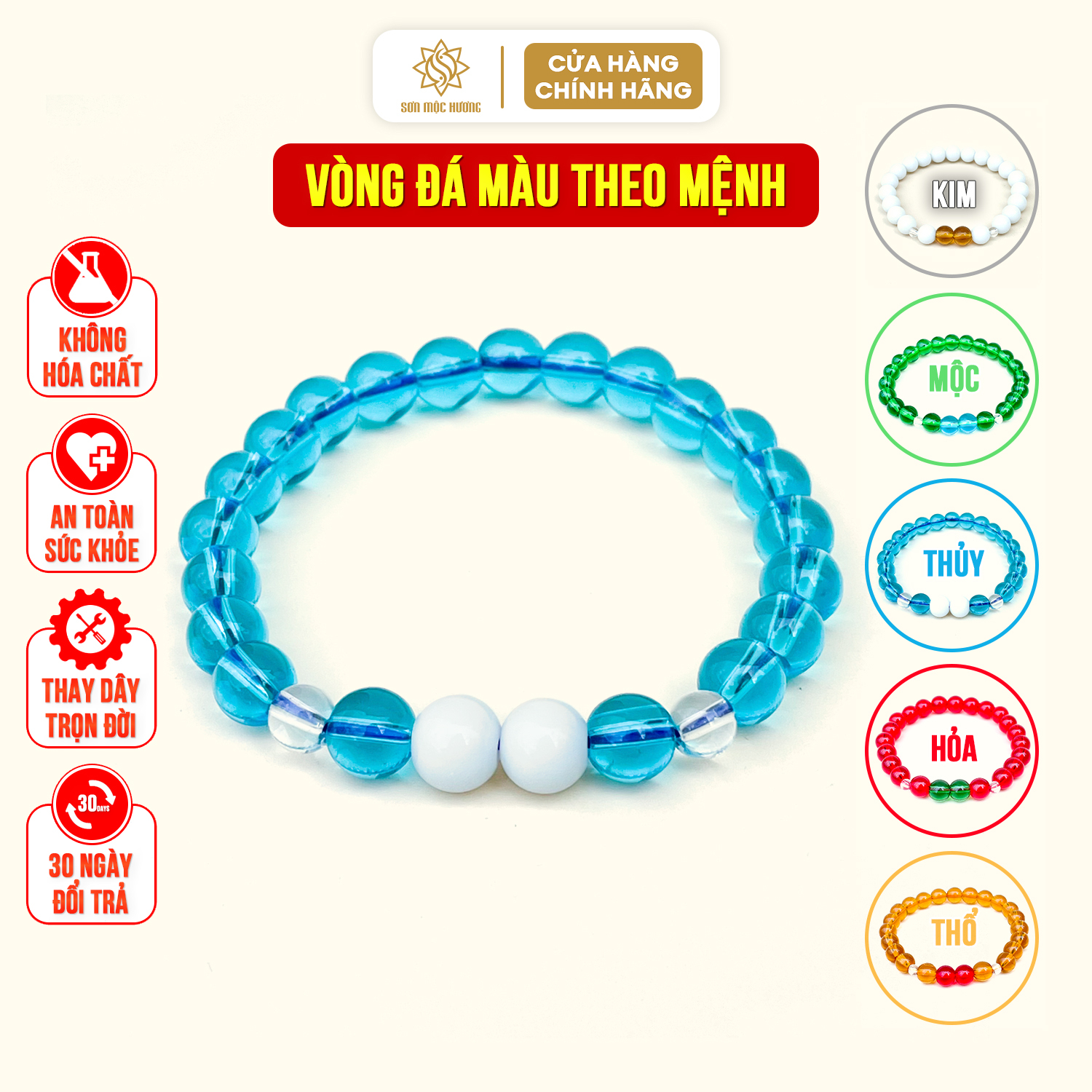 Vòng tay đá phong thủy nam nữ may mắn mệnh kim mộc thủy hỏa thổ