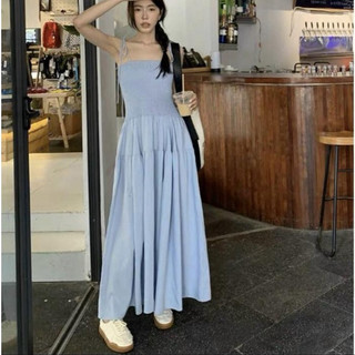Đầm maxi tầng 2 dây cột nơ nhún thun