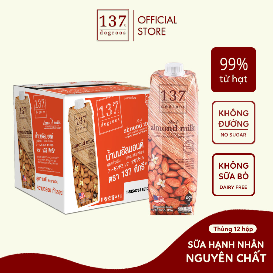 Thùng Sữa Hạt Hạnh Nhân Nguyên Chất 137 Degrees (1000ML x 12 Hộp)