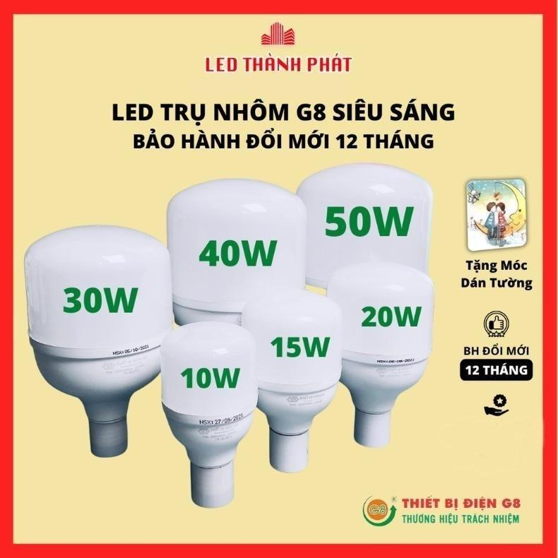 Bóng đèn LED 50w 40w 30w 20w 10w 5w siêu sáng tiết kiện điện , LED BULB trụ G8 VỎ NHÔM siêu bền BH đổi mới 1 năm