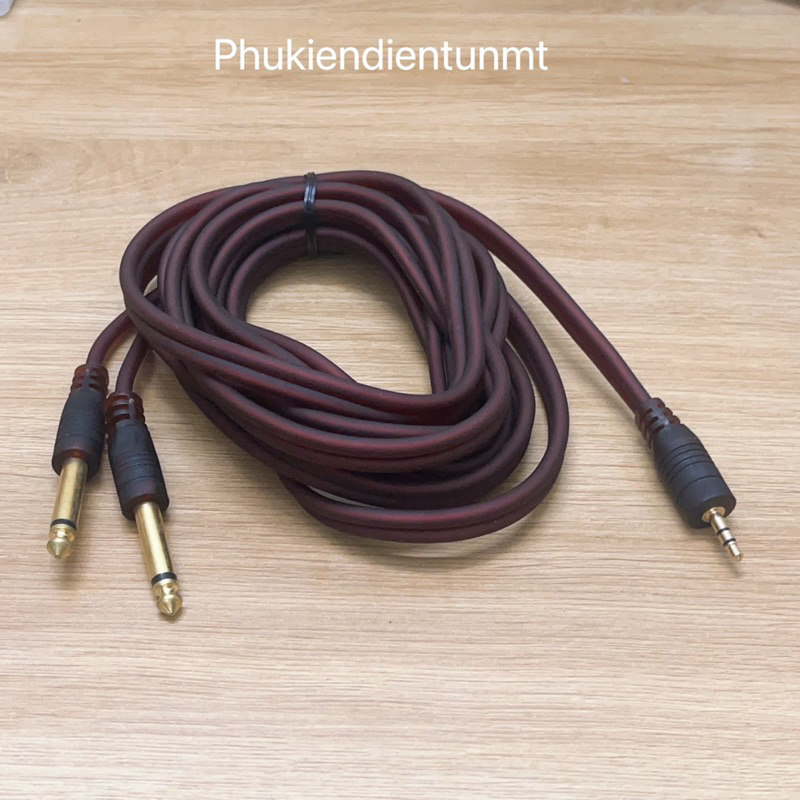 Dây cáp 3.5 ra hai đầu 6 li nâu lõi đồng 3m