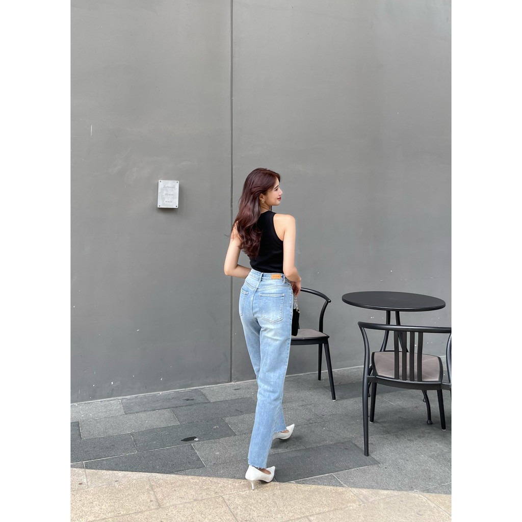 AfterBefore Quần Jeans ống đứng lai cắt 2 màu