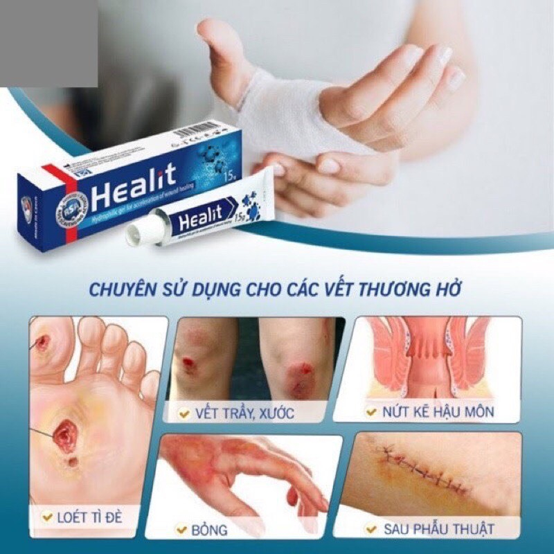 Healit - Gel Bôi Vết Thương Hở,Vết Bỏng,Vết Loét, Giúp Lành Thương Nhanh,Hạn Chế Sẹo Xấu, Nhập Khẩu Cộng Hoà Séc