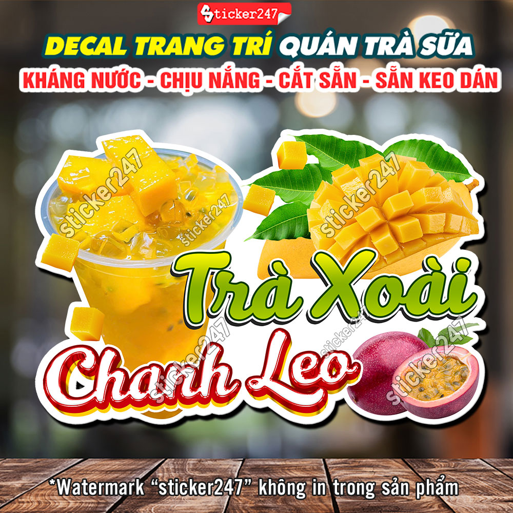 Tranh Dán Tường Trà Xoài Chanh Leo 🌈 Hình Dán Decor Trang Trí Quán Trà Sữa, Quán Nước - Decal Trà Xoài Chanh Dây