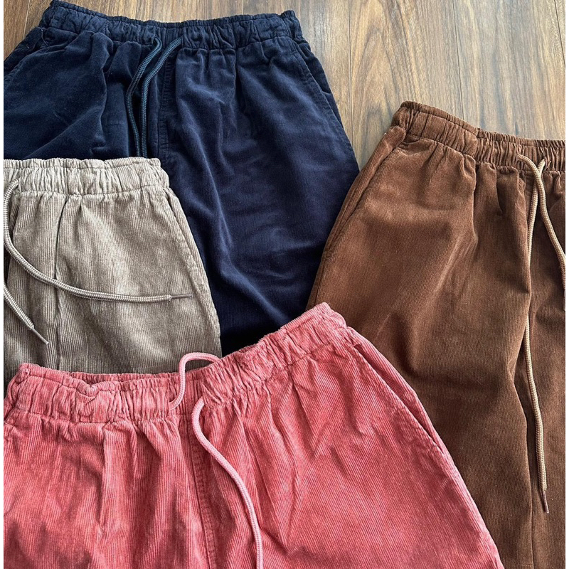 Quần short lưng thun nữ nhung gân cotton.Có ảnh cận vải