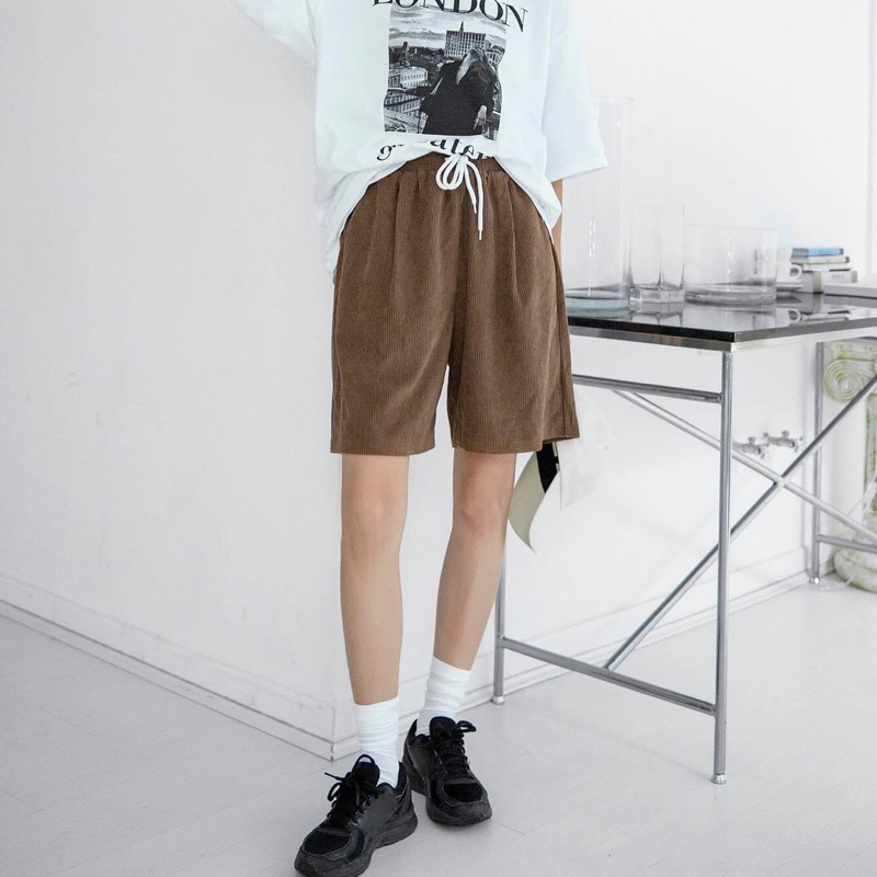 Quần short lưng thun nữ nhung gân cotton.Có ảnh cận vải