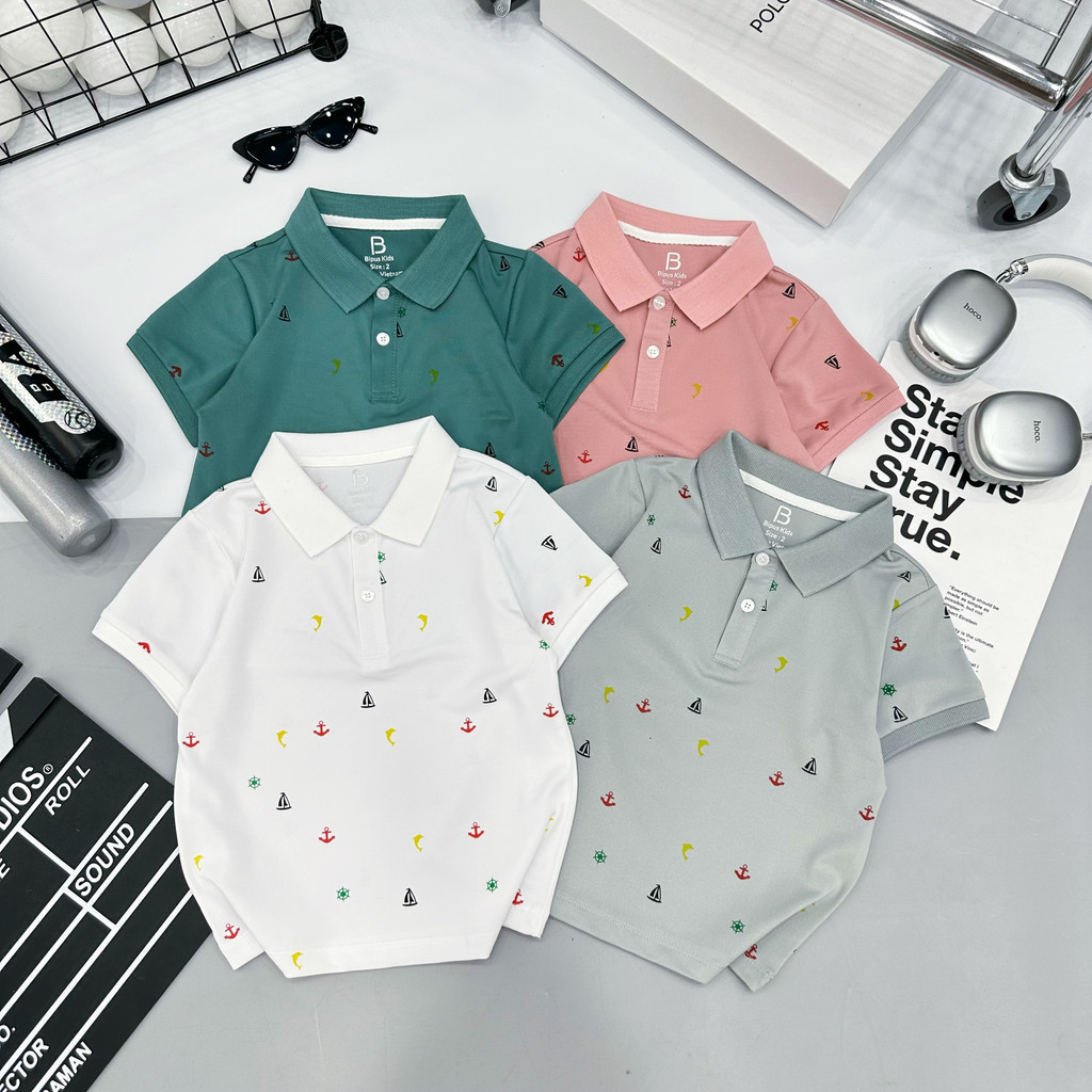 Áo Polo in hình dễ thương dành cho bé trai và bé gái chất liệu Lacost cổ bẻ đảm bảo bé mặc lên cực kì thoáng khí APL003