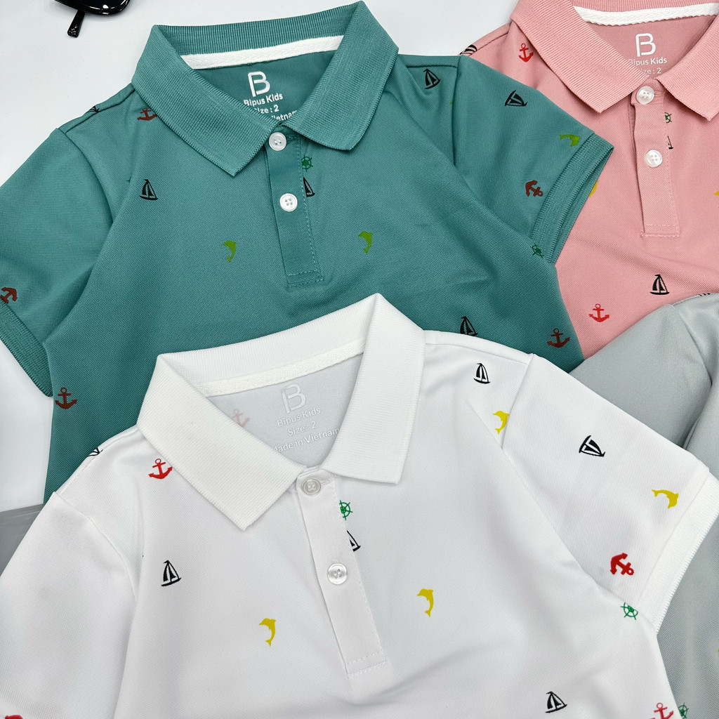 Áo Polo in hình dễ thương dành cho bé trai và bé gái chất liệu Lacost cổ bẻ đảm bảo bé mặc lên cực kì thoáng khí APL003