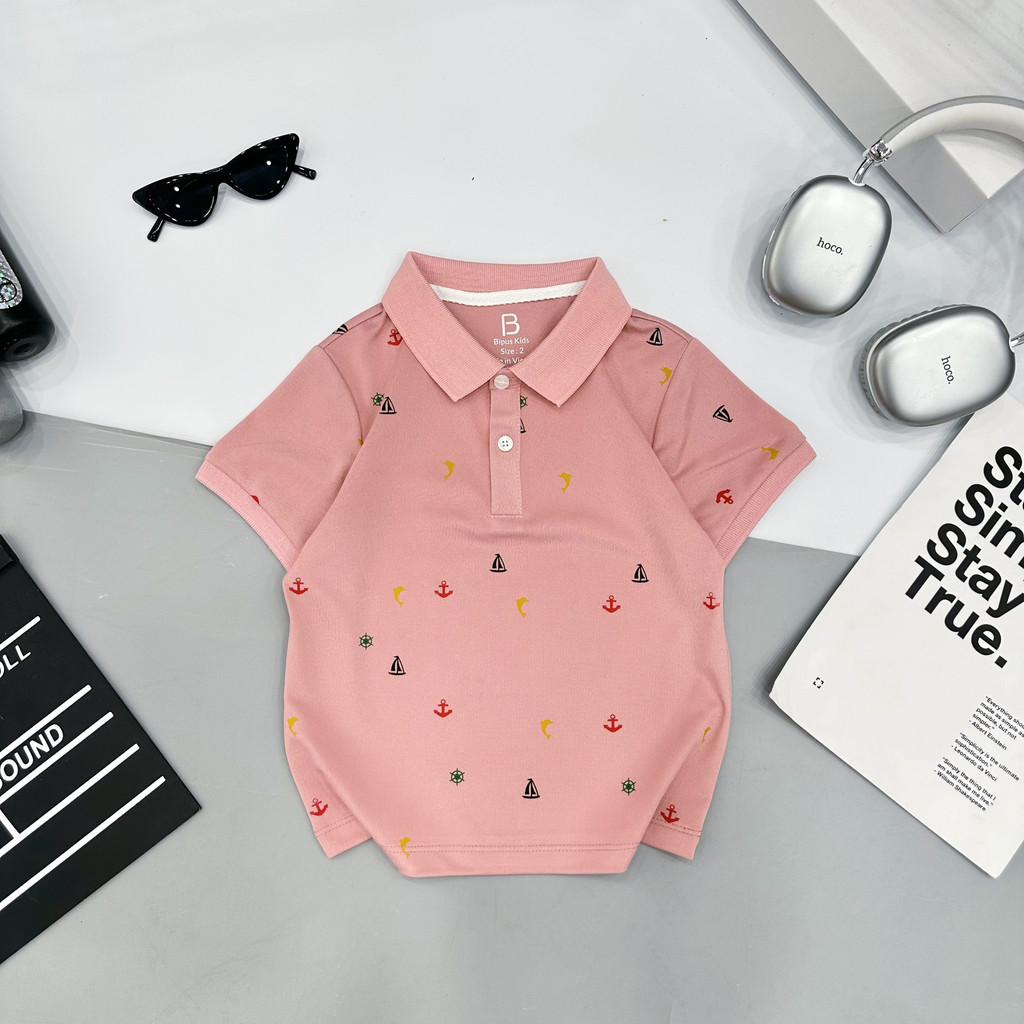 Áo Polo in hình dễ thương dành cho bé trai và bé gái chất liệu Lacost cổ bẻ đảm bảo bé mặc lên cực kì thoáng khí APL003