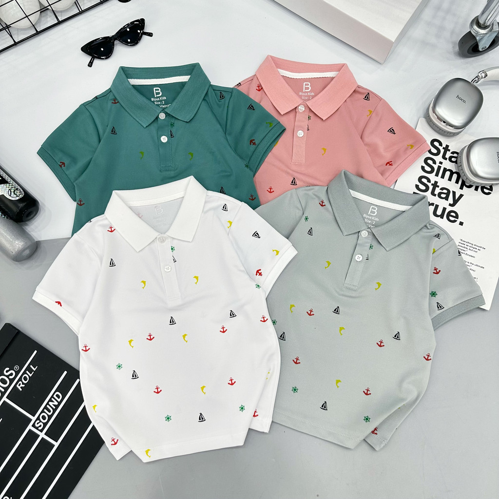 Áo Polo in hình dễ thương dành cho bé trai và bé gái chất liệu Lacost cổ bẻ đảm bảo bé mặc lên cực kì thoáng khí APL003