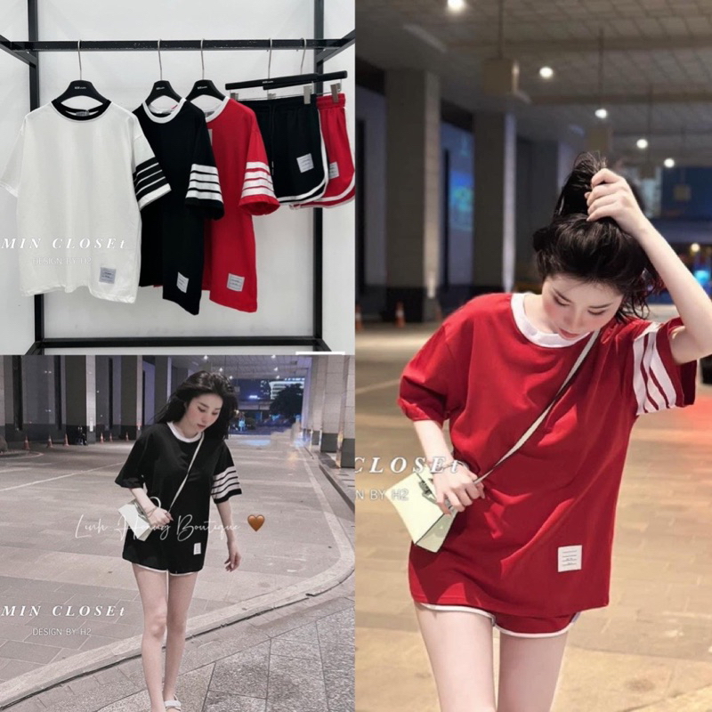 Sét tổ ong áo cộc sọc tay + quần sooc viền 3 màu (kèm ảnh thật và video)