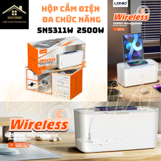 Ổ điện đóng hộp ldnio sn5311w. 5 ổ cắm 2500w,1 cổng type c 20w,1 cổng qc 18w,1 cổng usb-a 12w,sạc không dây