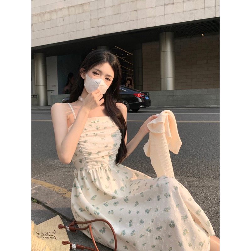 Set Váy 2 Dây Xốp Hoa Babydoll Ngực Xếp Li YealNa Kèm Áo Khoác Len Nhẹ Siêu Xinh Có Ảnh Thật