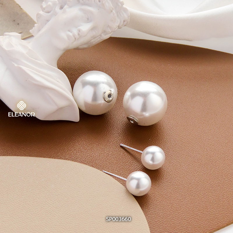 Bông tai nữ chuôi bạc 925 Eleanor Accessories ngọc trai nhân tạo lớn phụ kiện trang sức 3660