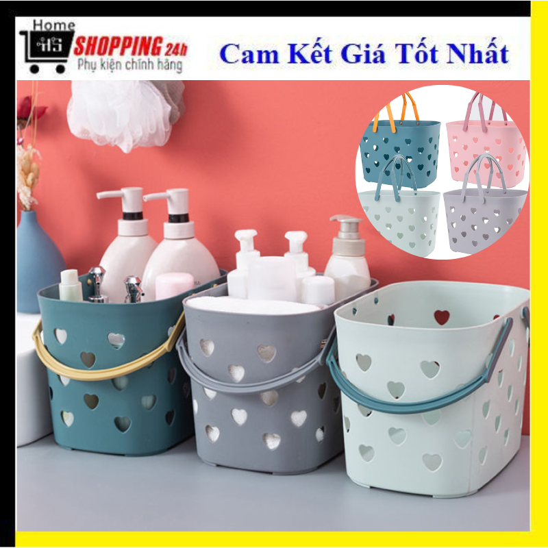 Giỏ Đựng Đồ Phòng Tắm, Giỏ Hoa Quả Chất Liệu Nhựa Cứng Cao Cấp Họa Tiết Trái Tim Dễ Thương, Nhiều Màu Sắc