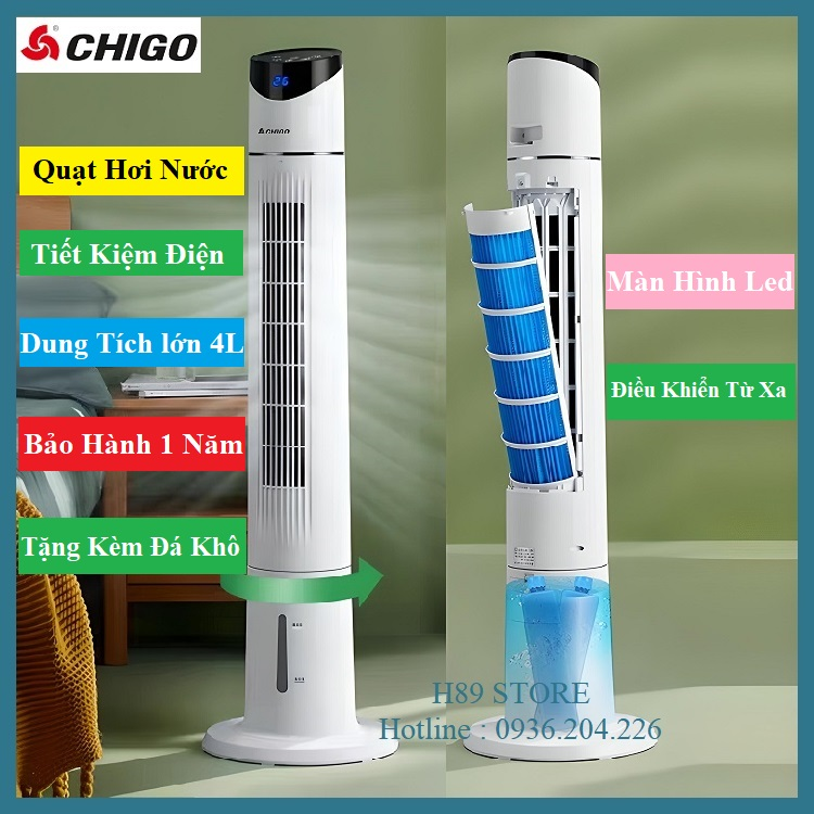 Quạt tháp hơi nước điều hòa không khí, quạt hơi nước dung tích 4L màn hình Led có kèm điều khiển từ xa - Tặng Kèm Đá Khô