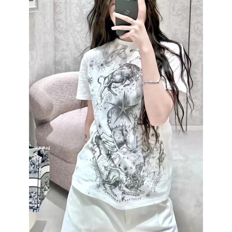 Áo phông SC dáng dấu quần hoạ tiết sao DI.OR trắng/ đen