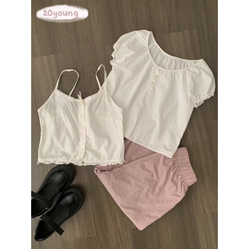 20YOUNG - Áo trắng vải xô phong cách Hàn