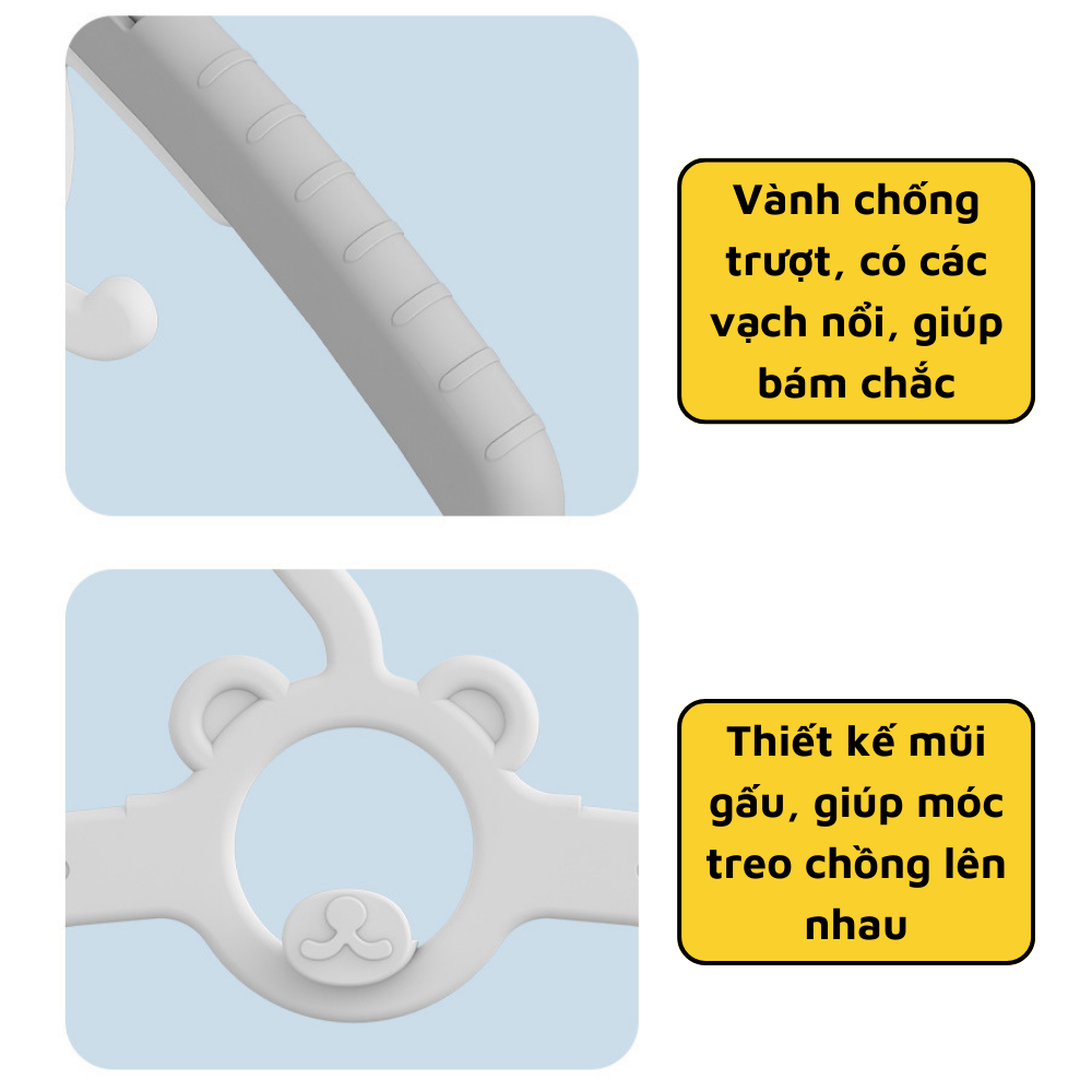 Móc treo quần áo trẻ em có thể thu gọn tiện dụng chất liệu nhựa PP cao cấp bền bỉ móc treo chống trượt tiện lợi