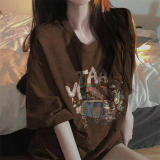 FOCUS local brand Áo thun nữ bigsize Nâu vintage thời trang nữ tee 100%cotton
