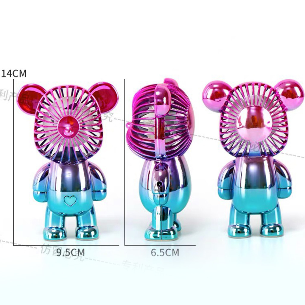 Quạt mini cầm tay tích điện để bàn decor hình bearbrick sang chảnh