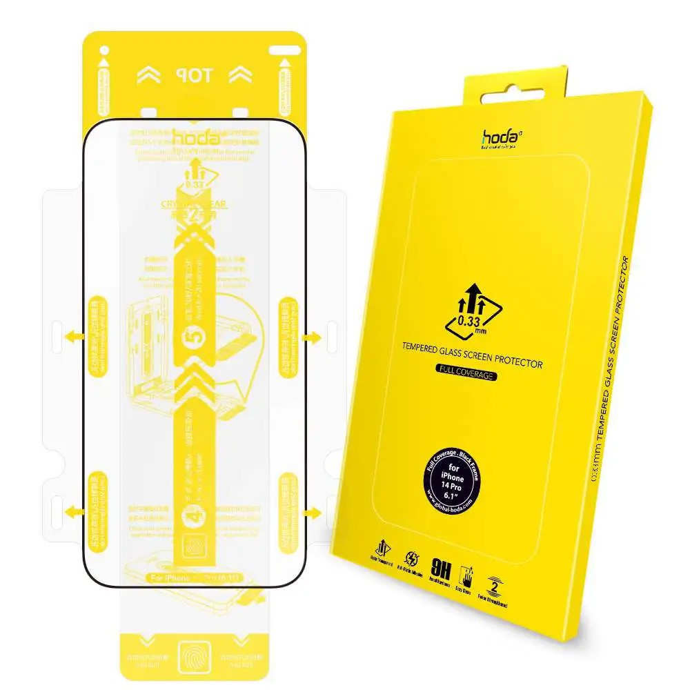 Cường Lực iP 15 HODA Full Coverage 0.33 mm Khung Trợ Dán 15Proma/13/13Pro/13Promax/14/14Pr/14Promax Hàng Chính Hãng Hoda