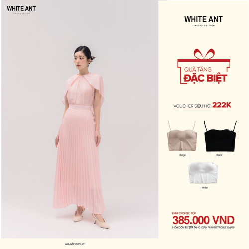 Áo Vai Liền và Chân Váy Dập Ly Nữ White Ant Hàng Thiết Kế Cao Cấp
