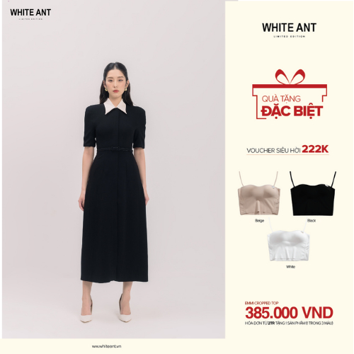 Đầm Dáng A Phối Cổ Tay Lỡ Nữ White Ant Hàng Thiết Kế Cao Cấp