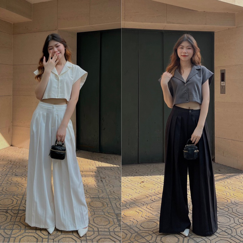 Quần suông dài nữ GERME qvnd042301 culottes công sở ống rộng xếp 6 ly hàng thiết kế