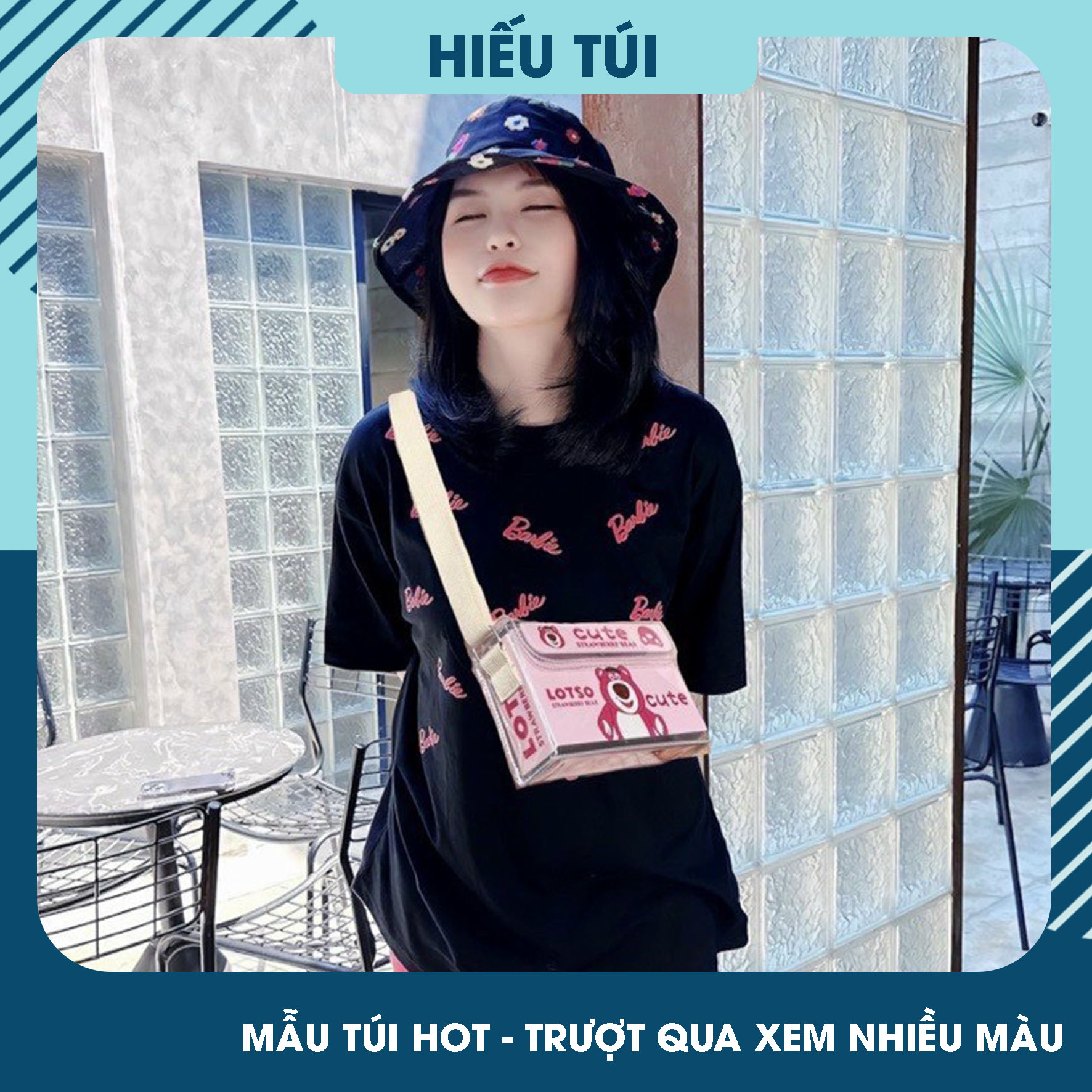 Túi đeo chéo Custom mini box bag thời trang nam nữ chống nước HT01