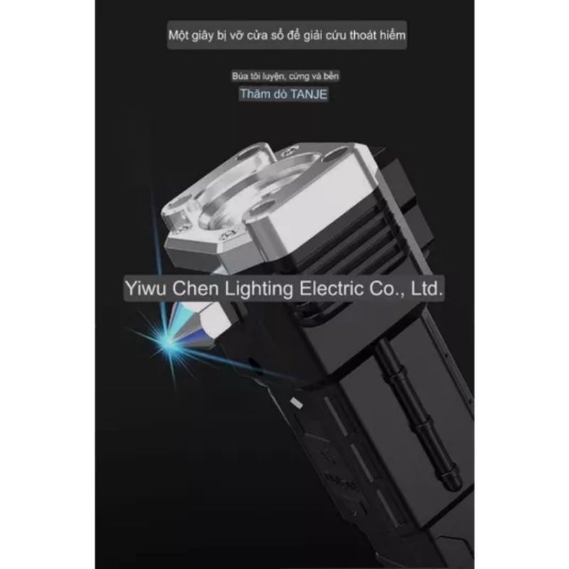 Đèn pin siêu sáng -Búa đèn pin Led 8in1 đa chức năng búa thoát hiểm khẩn cấp trong Ôtô, sạc dự phòng chống nước siêu bền
